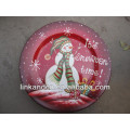 KC-02542beautiful cerâmica natal snowman placas, rodada pizza plana / placas de bolo